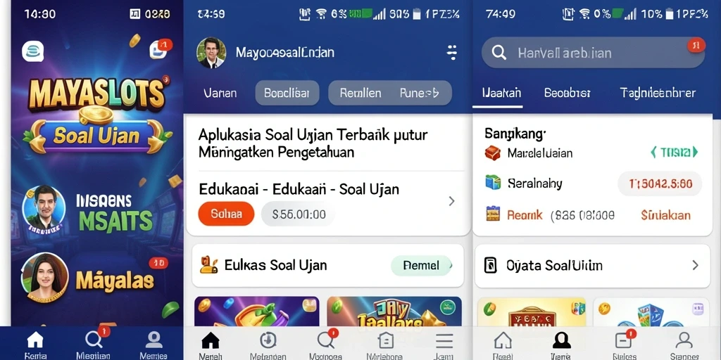 Tampilan antarmuka aplikasi Soal Ujian MAYASLOTS yang interaktif.
