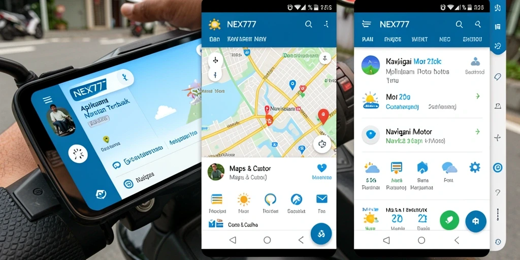 Antarmuka NEX777 menampilkan peta dan rute navigasi motor yang jelas.