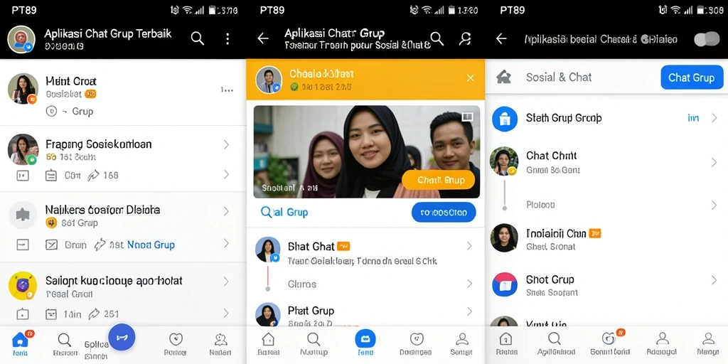 Antarmuka aplikasi PT89 dengan fitur Chat Grup yang menarik.