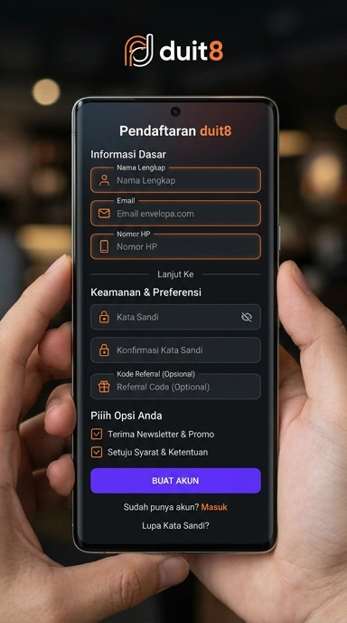 Tampilan halaman daftar duit8