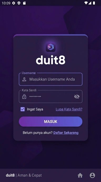 Tampilan halaman login duit8